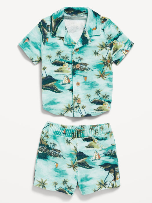 Printed Loop-Terry Shirt and Shorts Set for Baby