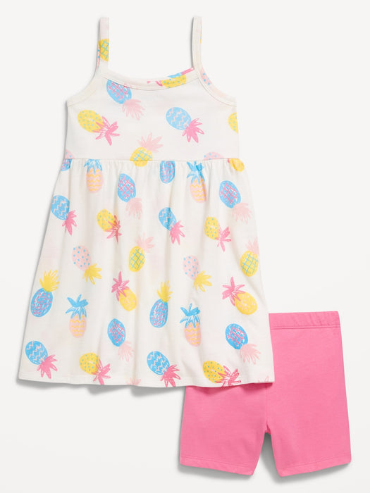 Printed Cami Dress and Biker Shorts Set for Toddler Girls