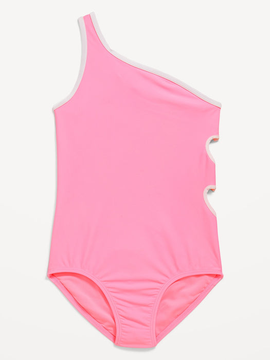 One-Shoulder Side-Cutout One-Piece Swimsuit for Girls