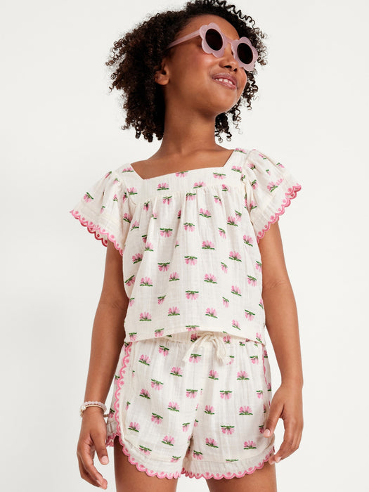 Double-Weave Embroidered-Trim Shorts for Girls