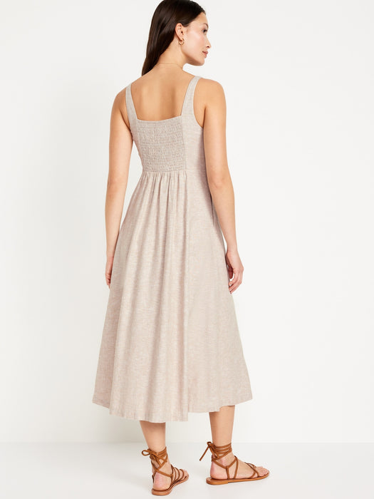 Fit & Flare Linen-Blend Midi Dress