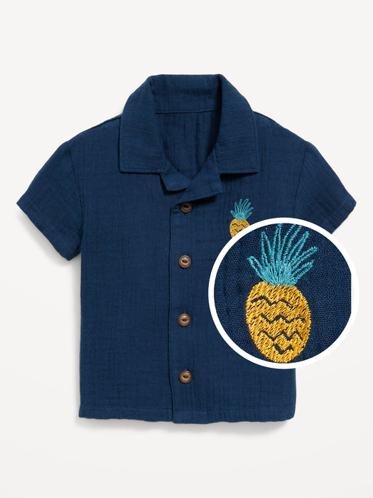 Short-Sleeve Embroidered Camp Shirt for Baby