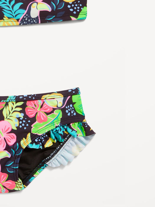 One-Shoulder Printed Ruffle-Trim Swim Set for Toddler Girls