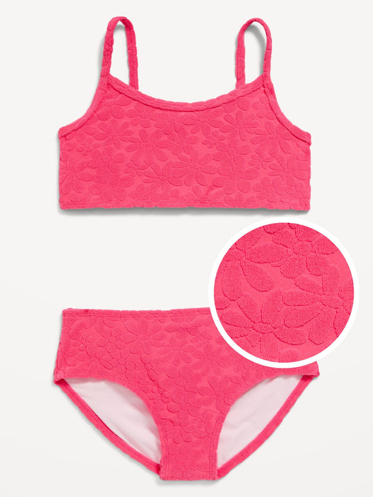 Textured Floral-Terry Bikini Swim Set for Girls
