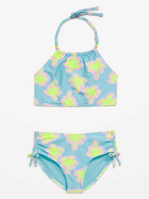 Printed Beaded Halter Bikini Swim Set for Girls