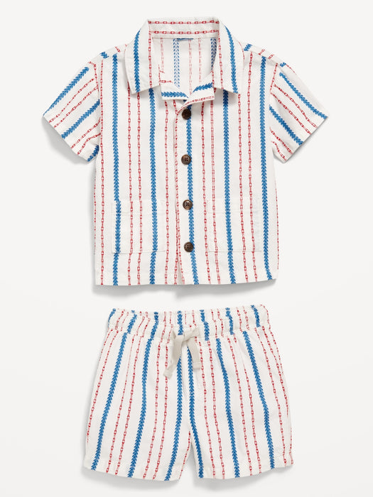 Printed Textured Shirt and Shorts Set for Baby