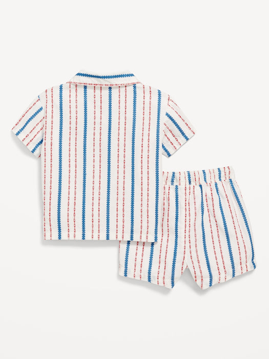 Printed Textured Shirt and Shorts Set for Baby