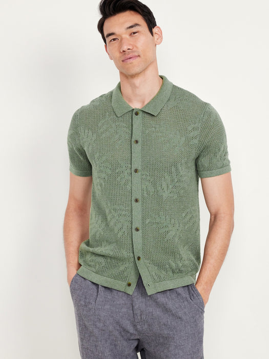 Textured Button-Front Sweater