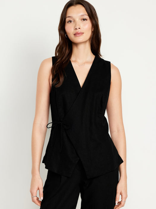 Linen-Blend Side-Tie Vest