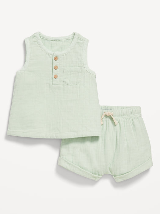 Unisex Double-Weave Tank Top and Shorts Set for Baby