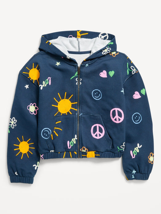 Printed Zip-Front Hoodie for Girls