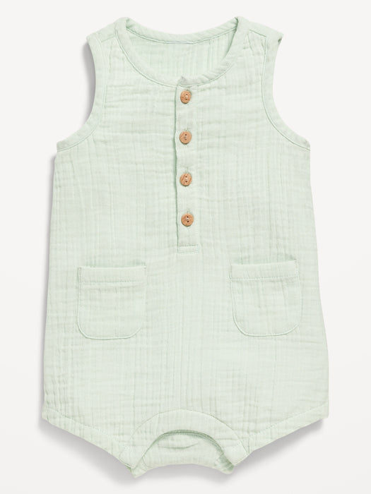 Unisex Sleeveless Henley One-Piece Romper for Baby
