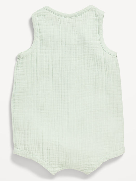 Unisex Sleeveless Henley One-Piece Romper for Baby