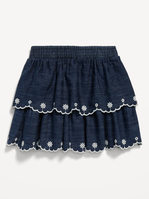 Embroidered Tiered Jean Skirt for Toddler Girls