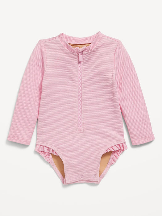 Textured Zip-Front Rashguard One-Piece Swimsuit for Baby