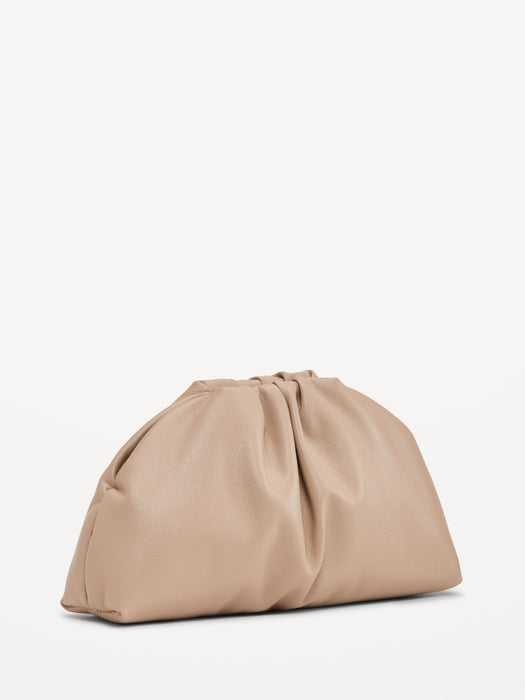 Faux-Leather Gathered Clutch Crossbody Bag