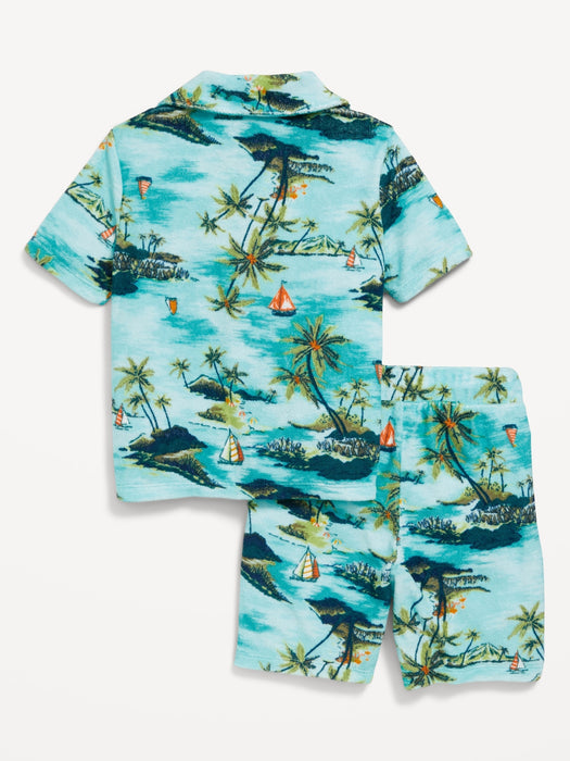Printed Loop-Terry Shirt and Shorts Set for Toddler Boys