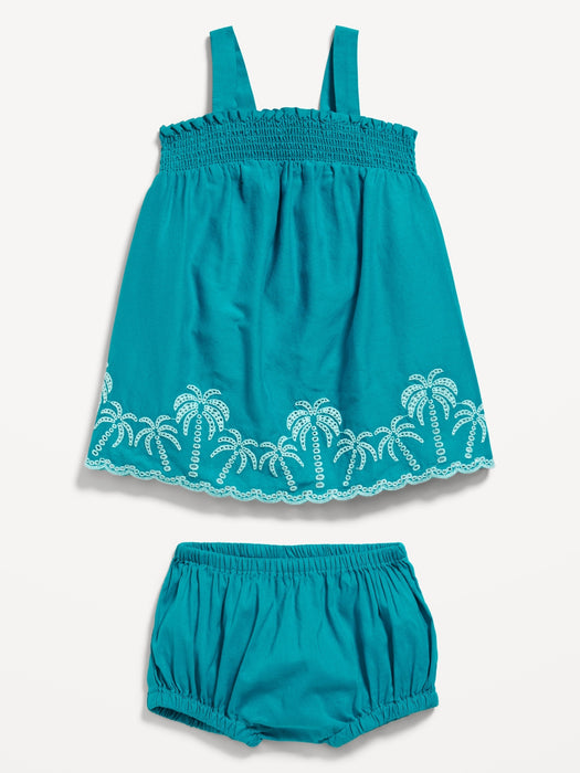 Sleeveless Smocked Embroidered Top and Bloomer Shorts Set for Baby