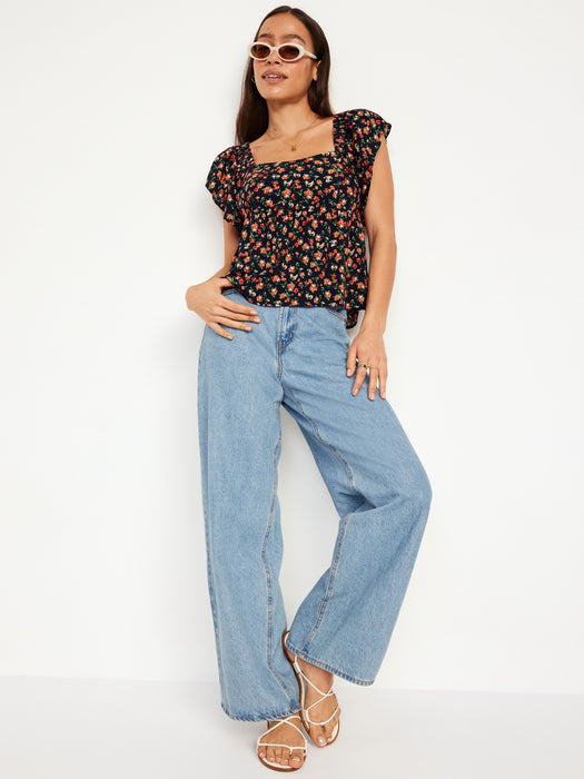 Flutter-Sleeve Crepe Top