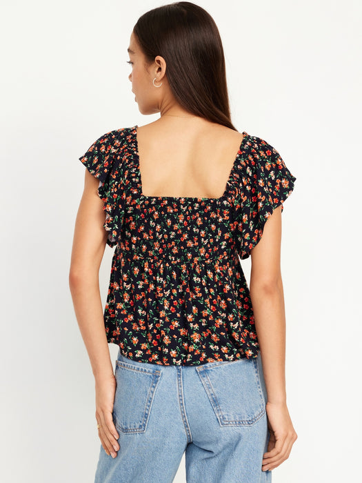 Flutter-Sleeve Crepe Top