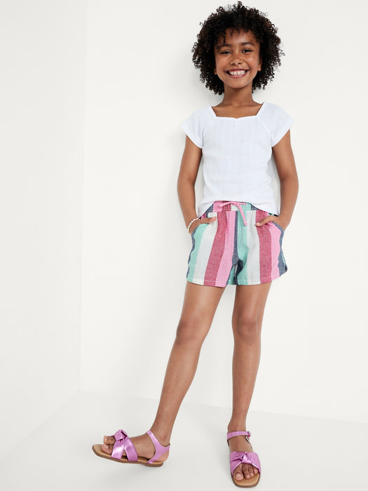 Striped Linen-Blend Drawstring Shorts for Girls