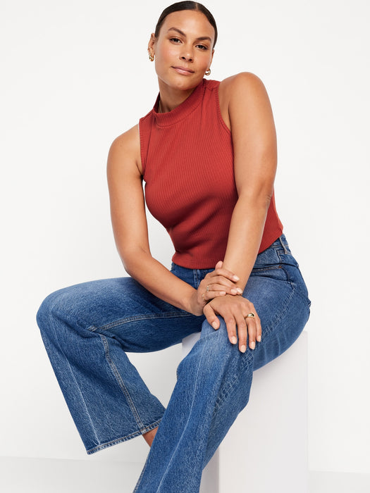 Mock-Neck Rib-Knit Tank Top