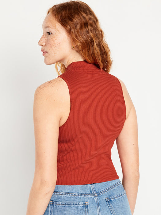 Mock-Neck Rib-Knit Tank Top