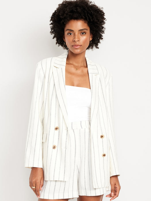 Double-Breasted Linen-Blend Blazer
