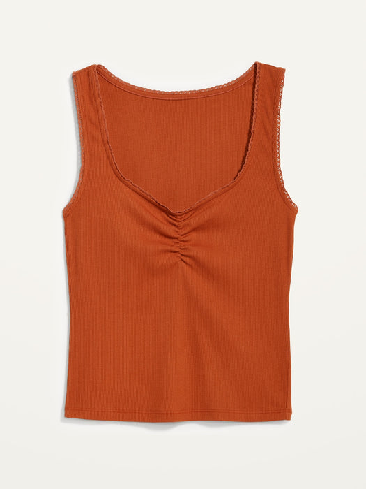 Cinched Rib-Knit Crop Tank Top