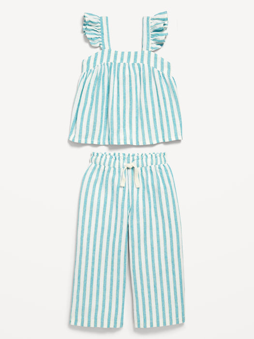 Sleeveless Linen-Blend Top and Wide-Leg Pants Set for Toddler Girls