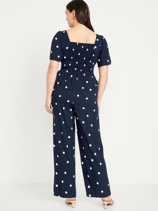 Waist-Defined Puff-Sleeve Jumpsuit
