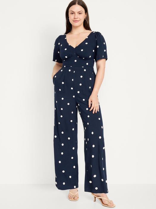 Waist-Defined Puff-Sleeve Jumpsuit