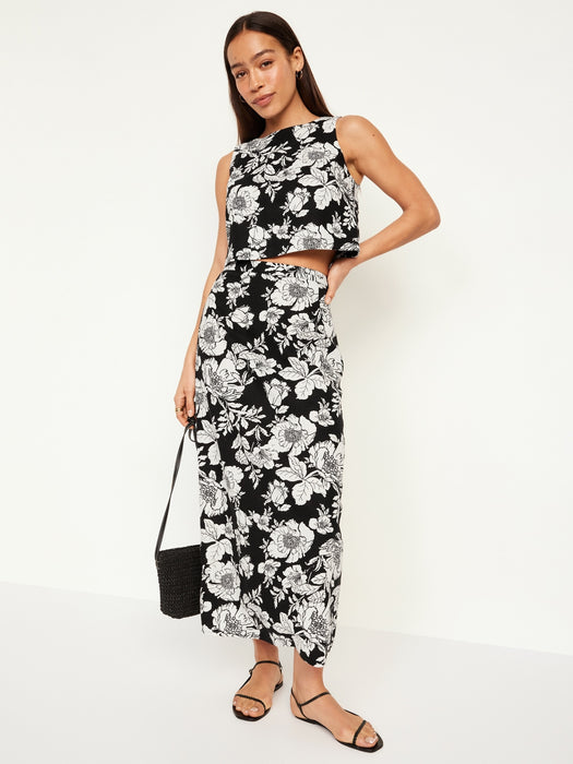 High-Waisted Linen-Blend Maxi Skirt