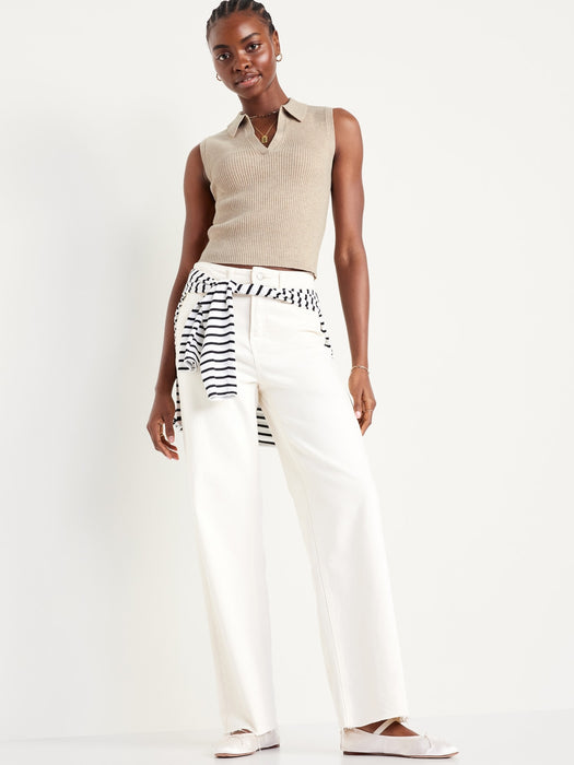 Rib-Knit Crop Polo Sweater