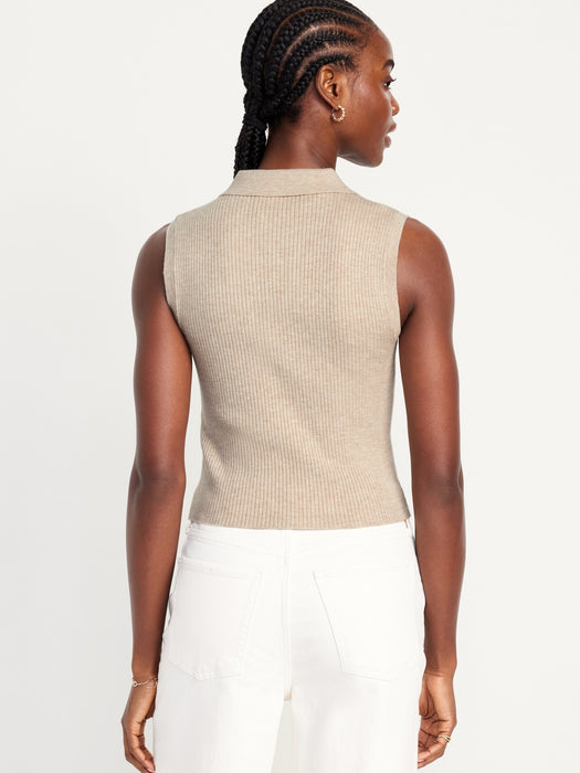 Rib-Knit Crop Polo Sweater