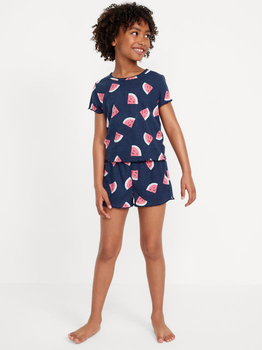 Printed Rib-Knit Pajama Top and Shorts Set for Girls