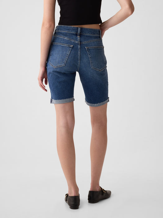 9" High Rise Denim Bermuda Shorts