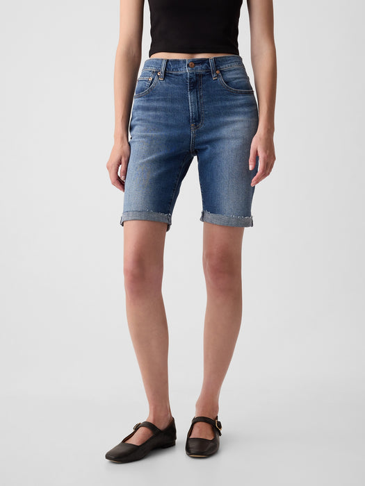 9" High Rise Denim Bermuda Shorts