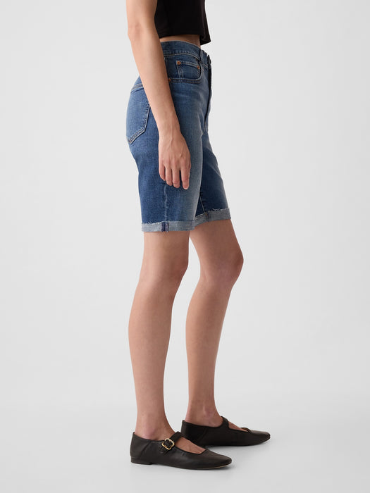 9" High Rise Denim Bermuda Shorts