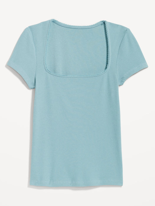 Lace-Trim Rib-Knit Top