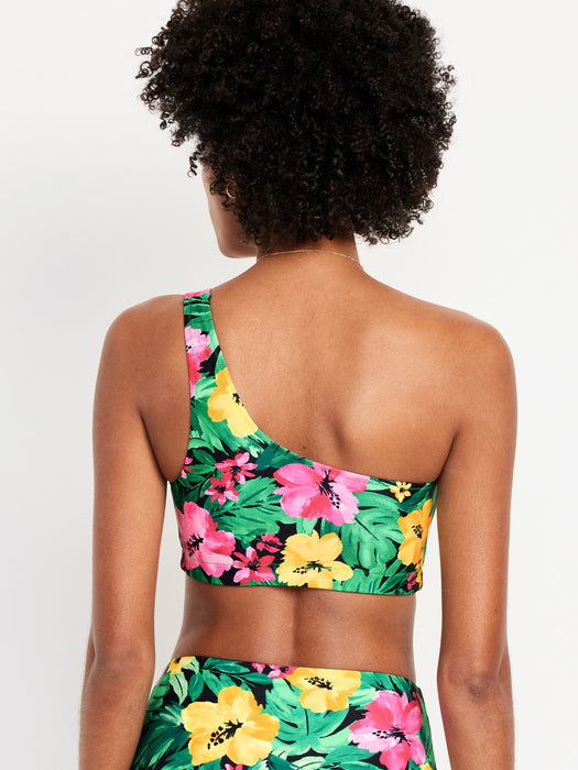 Printed One-Shoulder Bikini Swim Top