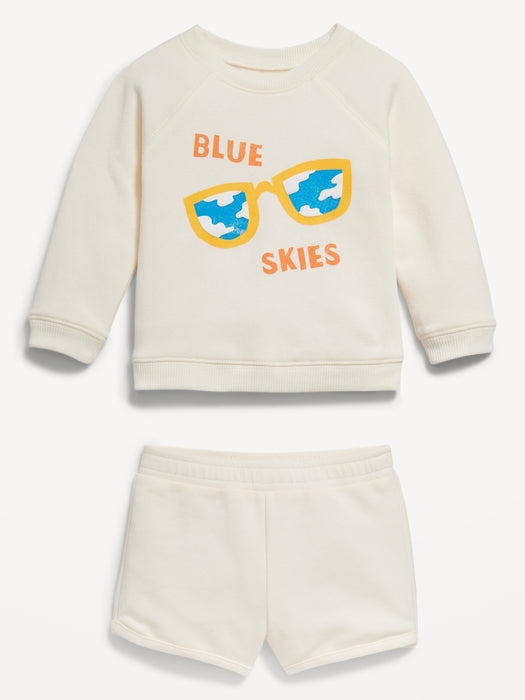 Crew-Neck Graphic Sweatshirt and Shorts Set for Baby