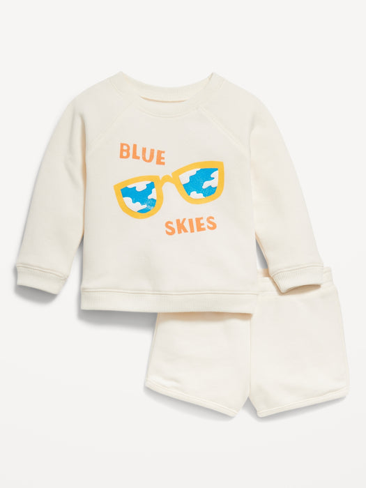 Crew-Neck Graphic Sweatshirt and Shorts Set for Baby