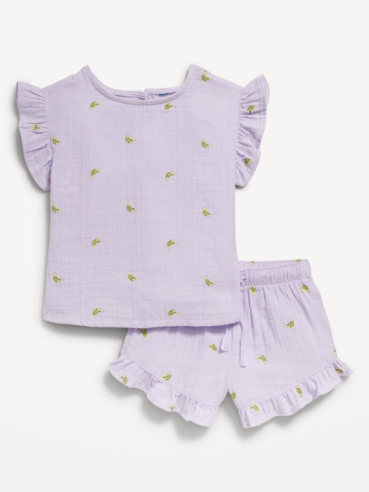 Short-Sleeve Ruffled Top and Shorts Set for Toddler Girls
