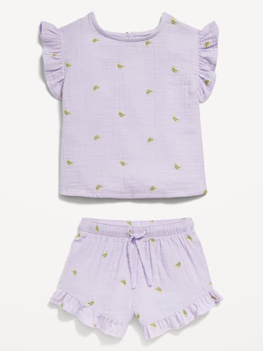 Short-Sleeve Ruffled Top and Shorts Set for Toddler Girls
