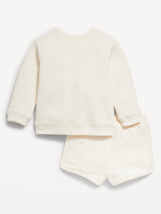 Crew-Neck Graphic Sweatshirt and Shorts Set for Baby