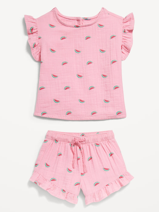 Short-Sleeve Ruffled Top and Shorts Set for Toddler Girls