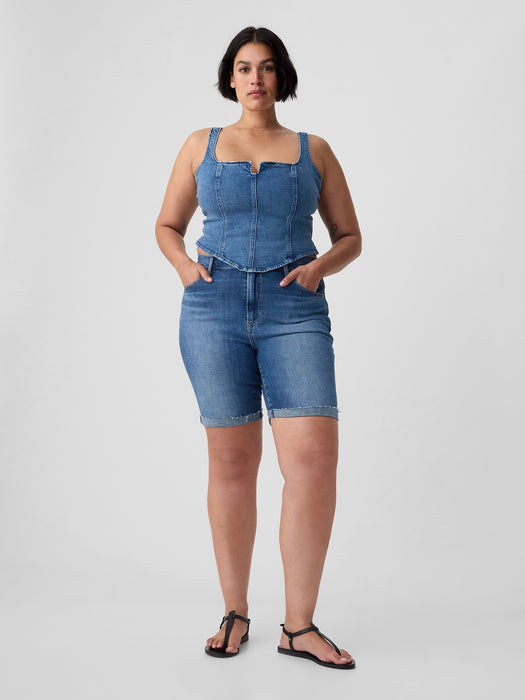 9" High Rise Denim Bermuda Shorts