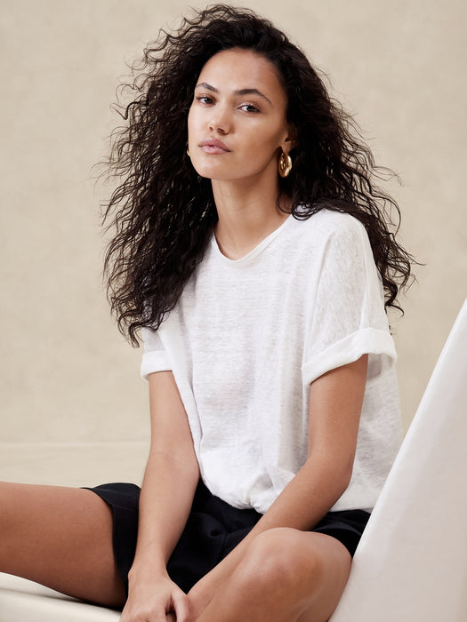 Linen Twisted-Hem T-Shirt