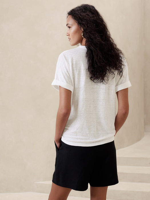 Linen Twisted-Hem T-Shirt